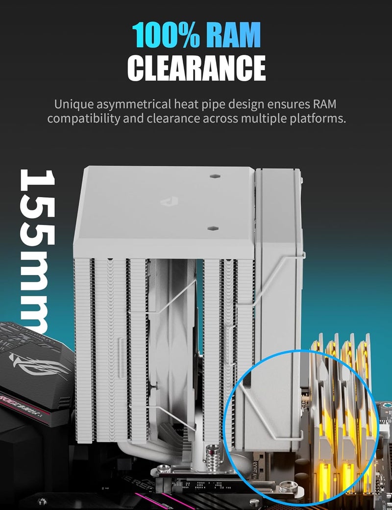 upHere CPU Cooler Air, Dual Tower CPU Cooler with 120mm PWM Fan, 6 Heat Pipes CPU Air Cooler for AM5/AM4/AM3, Cooler for PC Compatible with Intel LGA 1700/1150/2011/2066/1151/1155/1156(White) - Image 3